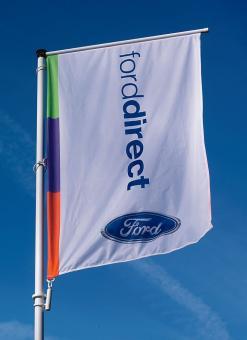 Close up of rectangular spar flag on pole